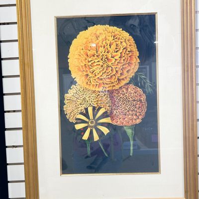FRAMED BOTANICAL MARIGOLD LITHOGRAPH