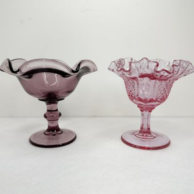 TWO AMERICAN ART GLASS COMPOTES, 1 FENTON
