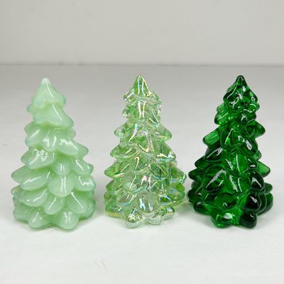 MOSSER THREE GLASS CHRISTMAS TREE FIGURINES