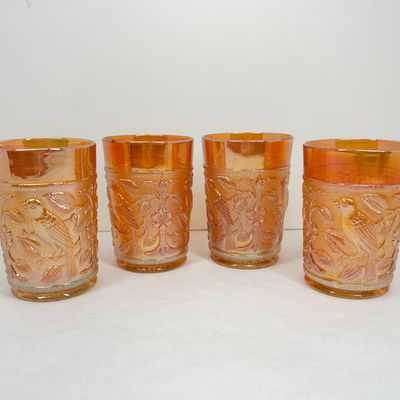 SET OF FOUR MARIGOLD CARNIVAL GLASS TUMBLERS