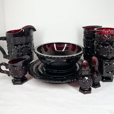 AVON RUBY PRESSED GLASS COLLECTION, C. 1975