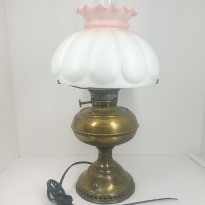 CONVERTED BRASS AND GLASS LAMP