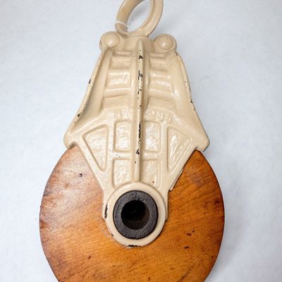 CAST IRON AND WOOD BARN PULLEY