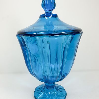 MID-CENTURY BLUE PANELED GLASS DISH