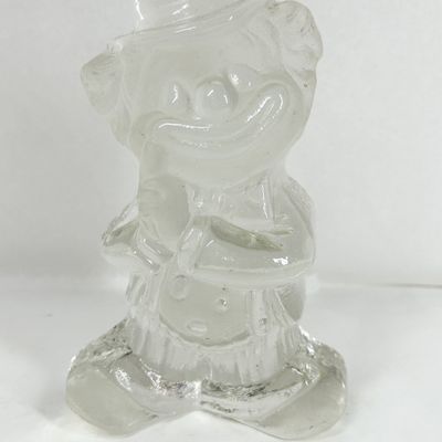 VINTAGE CLEAR PRESSED GLASS CLOWN FIGURINE