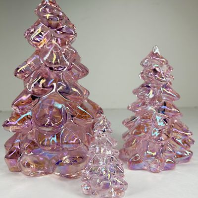 MOSSER TRIO OF IRIDESCENT PINK GLASS CHRISTMAS TREES