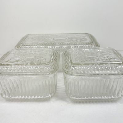 PRESSED GLASS REFRIGERATOR TRIO, MID-CENTURY