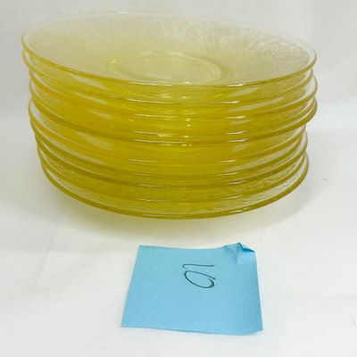 SET OF TEN YELLOW DEPRESSION GLASS SAUCERS