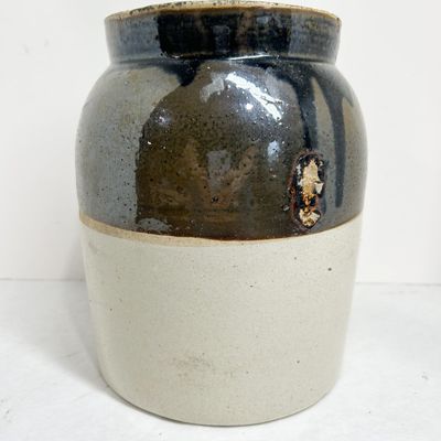 TWO-TONE STONEWARE STORAGE JAR WITH LID