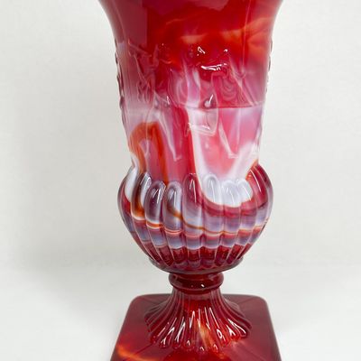 RED AND WHITE SLAG GLASS URN VASE