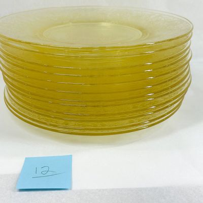 SET OF TWELVE YELLOW DEPRESSION GLASS PLATES