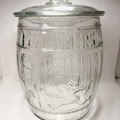 PLANTERS GLASS BARREL JAR, MID-20TH CENTURY