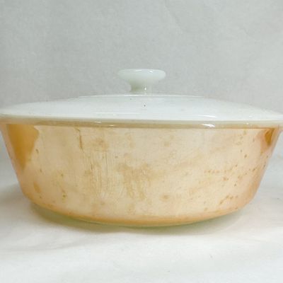 (3) FIRE-KING PEACH LUSTRE GLASS OVENWARE