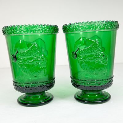 MOSSER GLASS GREEN SANTA FOOTED TUMBLERS