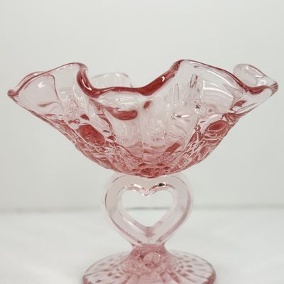 FENTON PINK CABBAGE ROSE COMPOTE, 1990S