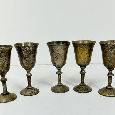 SET OF INDIAN SILVER-PLATED GOBLETS