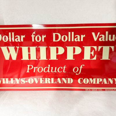 MCA SIGN CO. WHIPPET EMBOSSED TIN SIGN