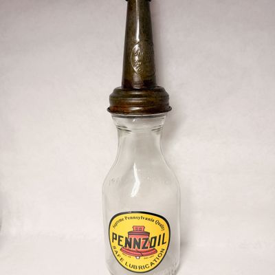 HUFFMAN PENNZOIL GLASS ONE QUART OIL BOTTLE