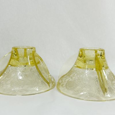 PAIR OF FLORENTINE POPPY YELLOW GLASS CANDLESTICKS