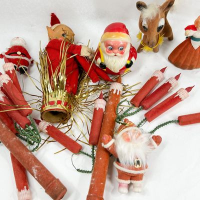 COLLECTION OF FLOCKED CHRISTMAS ORNAMENTS AND FIGURES