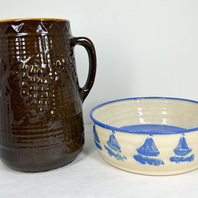 JUDY LONGTON BOWL AND STONEWARE PITCHER