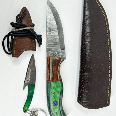 TWO DAMASCUS STEEL FIXED BLADE KNIVES