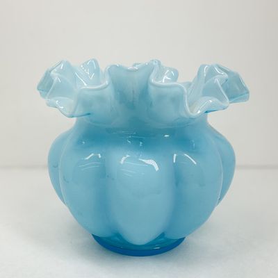 FENTON BLUE OVERLAY MELON VASE