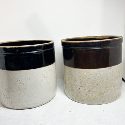 TWO ROBINSON RANSBOTTOM STONEWARE CROCKS