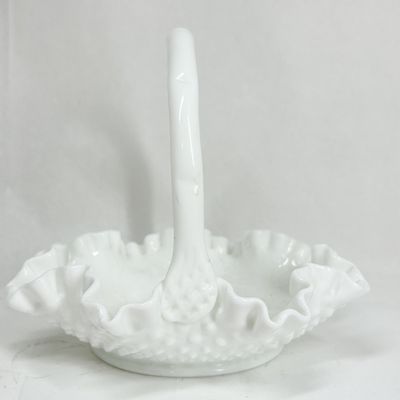 WHITE HOBNAIL MILK GLASS BASKET