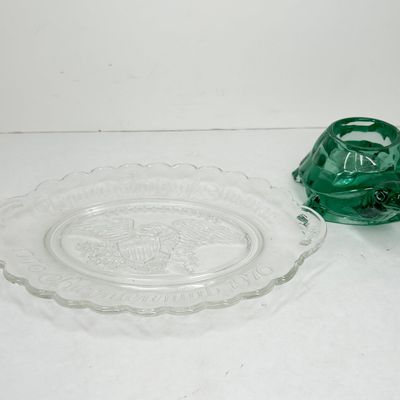 TWO PIECES OF PRESSED GLASS, 1976 AND LATER