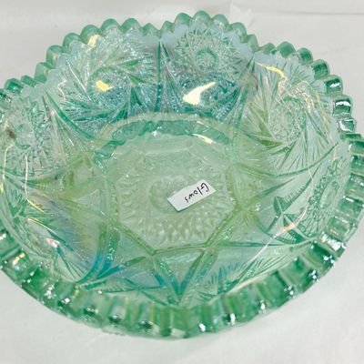 PINWHEEL PATTERN IRIDESCENT URANIUM GLASS BOWL
