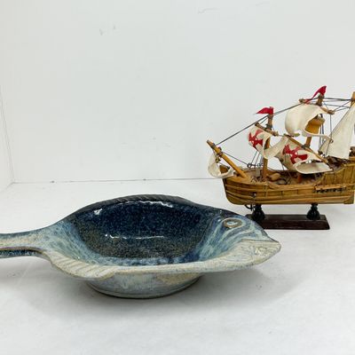 KUHA STUDIO POTTERY DISH AND MODEL SHIP