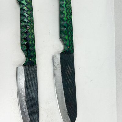 DAMASCUS PAIR OF CUSTOM HANDMADE STEEL FILE KNIVES