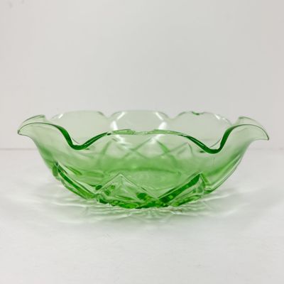 PRESSED URANIUM GLASS RUFFLED BOWL