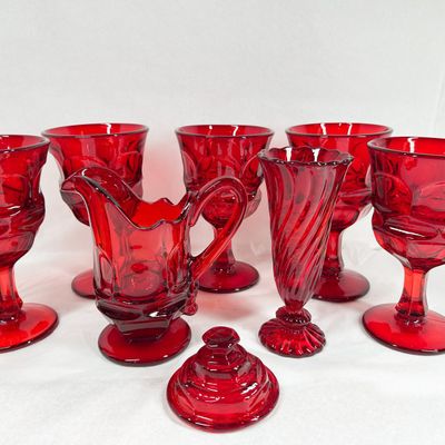 SEVEN PIECE RUBY RED GLASS COLLECTION