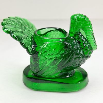 MOSSER EMERALD GLASS TURKEY TOOTHPICK HOLDER