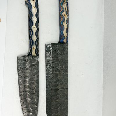 PAIR OF DAMASCUS STEEL KITCHEN KNIVES