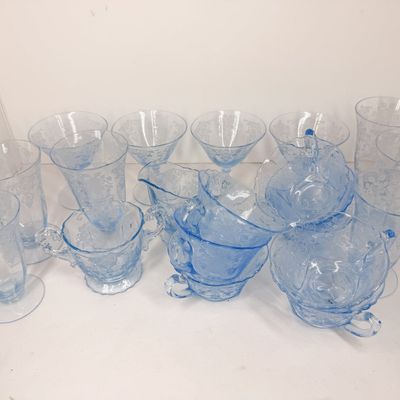 FEDERAL GLASS MADRID PATTERN AZURE BLUE GLASSWARE