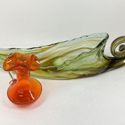 TWO PIECES HAND-BLOWN ART GLASS, MID-CENTURY