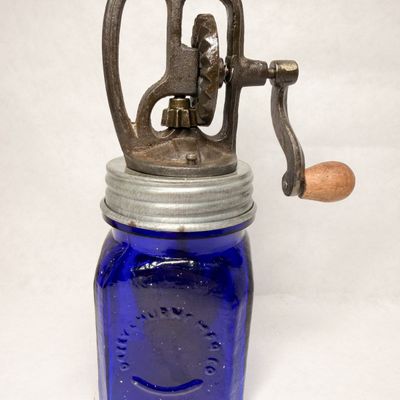 DAZEY COBALT GLASS BUTTER CHURN