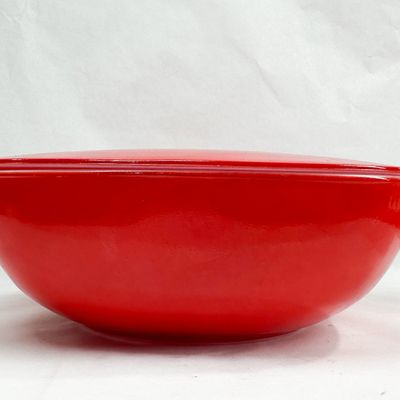 RED GLASS CASSEROLE DISH AND LID