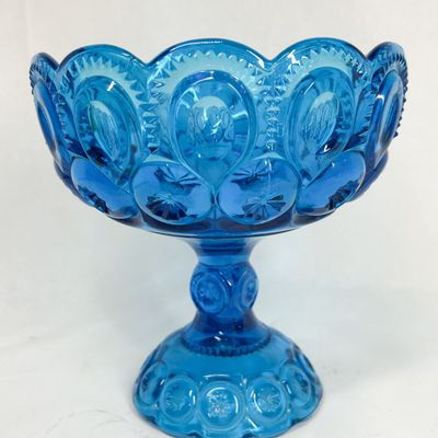 MOON AND STAR BLUE GLASS COMPOTE
