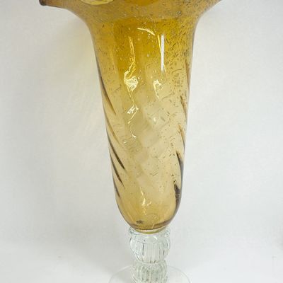 AMBER PULEGOSO GLASS RUFFLED VASE