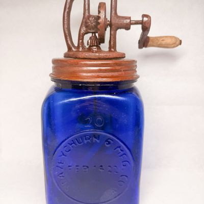 DAZEY COBALT GLASS CHURN, 1922