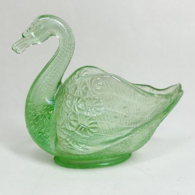 GREEN PRESSED GLASS SWAN DISH