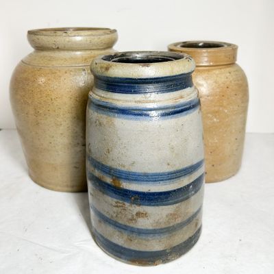 THREE AMERICAN SALT-GLAZED STONEWARE JARS