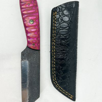 DAMASCUS KNIFE AND LEATHER SHEATH