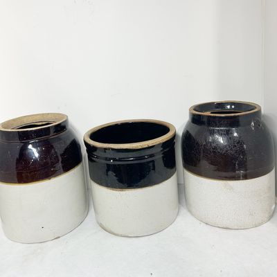 THREE AMERICAN TWO-TONE STONEWARE VESSELS