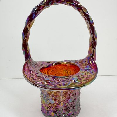 FENTON RED CARNIVAL GLASS BASKET 1990S