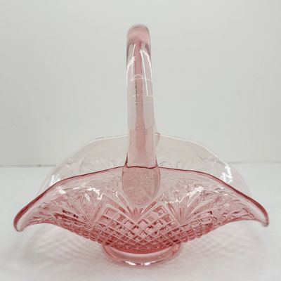 FENTON PINK GLASS BASKET, 1970S